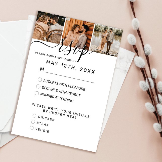 Tarjeta De Confirmación De Asistencia Elegante Boda simple de fotos en blanco y negro (Subido por el creador)
