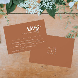 Tarjeta De Confirmación De Asistencia Elegante Boda simple de terracota