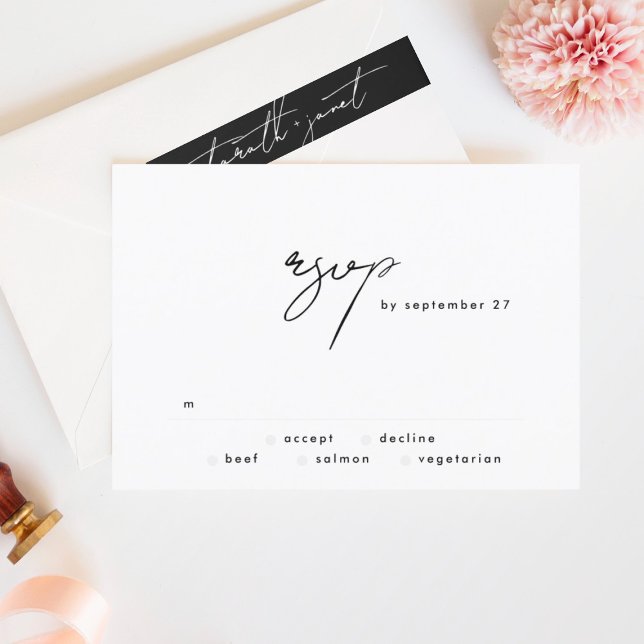 Tarjeta De Confirmación De Asistencia Elegante Boda simple negro y blanco (RSVP showcasing suite - additional items (bought separately))
