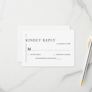 Tarjeta De Confirmación De Asistencia Elegante Boda simple negro y blanco