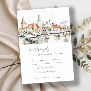 Tarjeta De Confirmación De Asistencia Elegante Boda Tampa Florida Skyline Watercolor