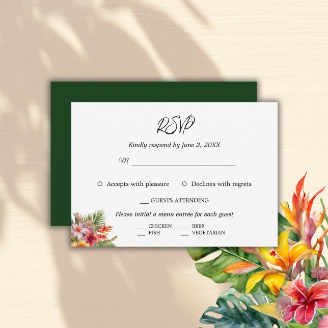 Tarjeta De Confirmación De Asistencia Elegante Boda tropical acuarela (Subido por el creador)