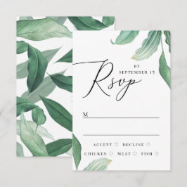 Tarjeta De Confirmación De Asistencia Elegante boda tropical de acuarela con vegetación