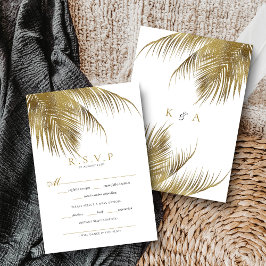 Tarjeta De Confirmación De Asistencia Elegante Boda Tropical Palm Tree Beach
