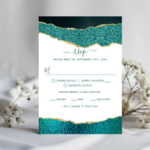 Tarjeta De Confirmación De Asistencia Elegante Boda Turquesa & Gold Agate