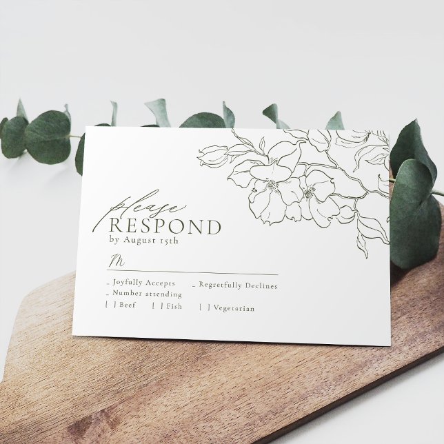 Tarjeta De Confirmación De Asistencia Elegante boda verde de salvia floral a mano (Elegant hand drawn floral sage green wedding RSVP card)
