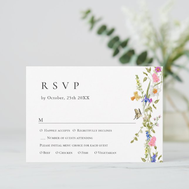 Tarjeta De Confirmación De Asistencia Elegante Boda verde floral del Jardín francés vint (Anverso de pie)