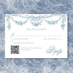Tarjeta De Confirmación De Asistencia Elegante Boda Victoriana Chinoiserie Azul Francés