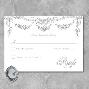 Tarjeta De Confirmación De Asistencia Elegante Boda Victoriana Chinoiserie Gris Francés