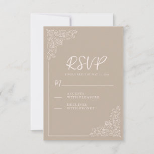 Tarjeta De Confirmación De Asistencia Elegante Boda Vintage Cálida Crema Beige