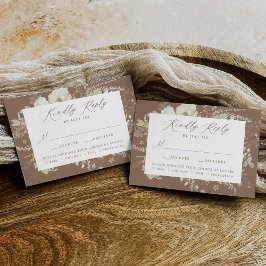 Tarjeta De Confirmación De Asistencia Elegante Boda Vintage de Comida Marrón Floral