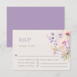 Tarjeta De Confirmación De Asistencia Elegante Boda violeta de Lavender de flores silves