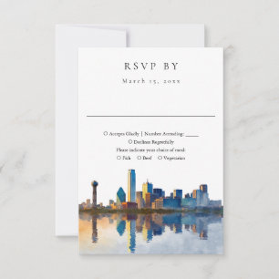 Tarjeta De Confirmación De Asistencia Elegante Bodas de Acuarela del Horizonte de Dallas