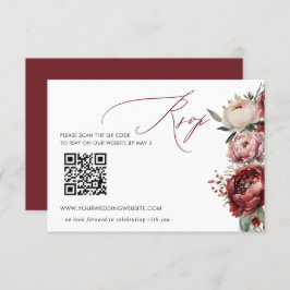 Tarjeta De Confirmación De Asistencia Elegante Boho Borgoña Rubor Floral QR CODE