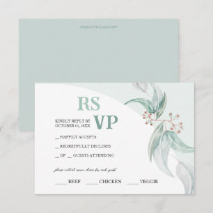 Tarjeta De Confirmación De Asistencia Elegante Boho Eucalyptus Watercolor Art