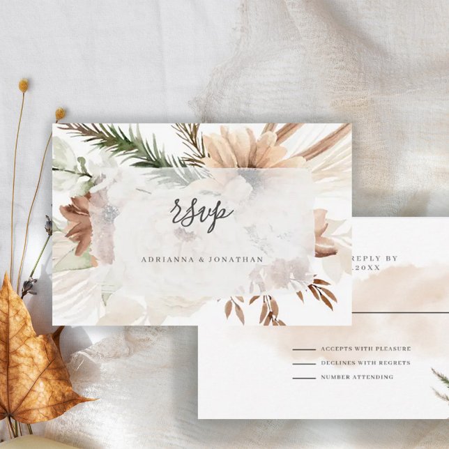 Tarjeta De Confirmación De Asistencia Elegante Boho Floral Pampas (Subido por el creador)