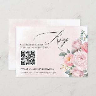 Tarjeta De Confirmación De Asistencia Elegante Boho Summer Spring Rubor Floral QR CODE