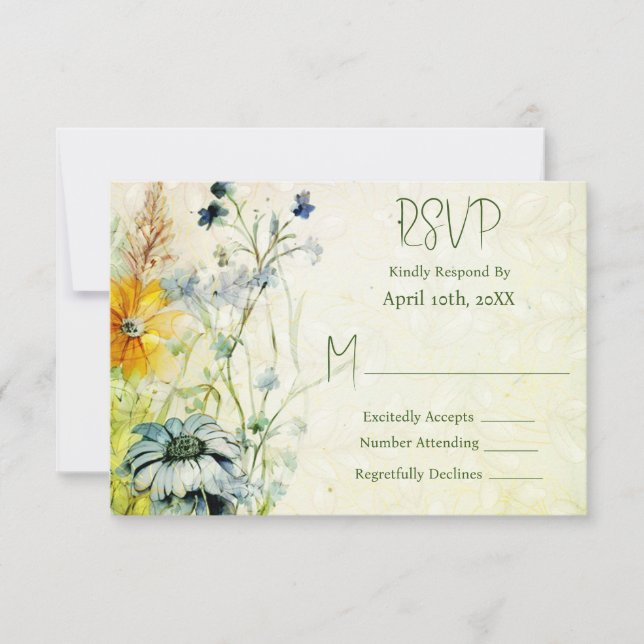 Tarjeta De Confirmación De Asistencia Elegante Boho Wildflower Garden Wedding (Anverso)