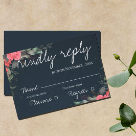 Tarjeta De Confirmación De Asistencia Elegante Bonito Peach Gray Floral Script Boda