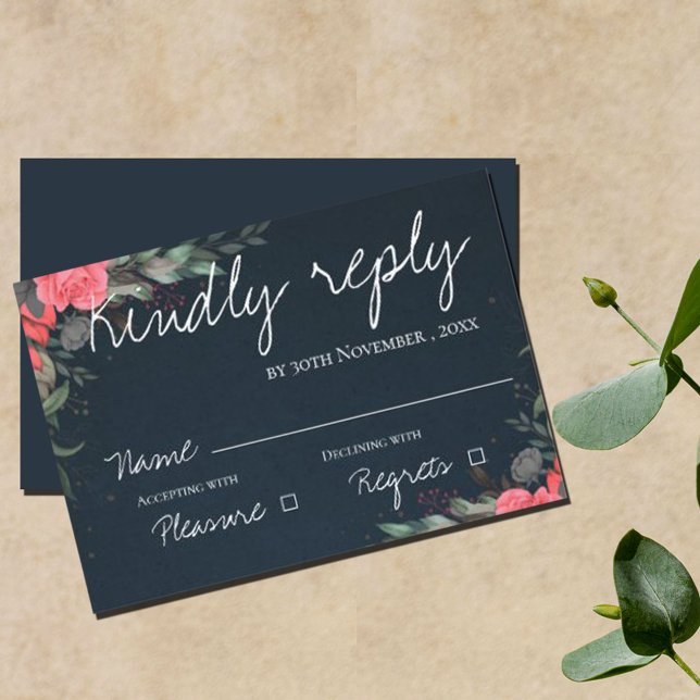 Tarjeta De Confirmación De Asistencia Elegante Bonito Peach Gray Floral Script Boda (Subido por el creador)