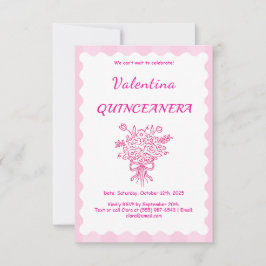Tarjeta De Confirmación De Asistencia Elegante Bouquet floral de Quinceañera | Blanco y 