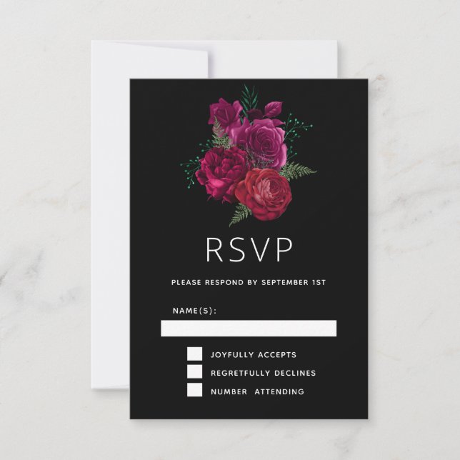Tarjeta De Confirmación De Asistencia Elegante Bouquet Magenta Rosa Floral (Anverso)