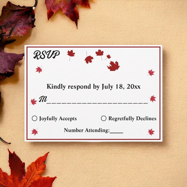 Tarjeta De Confirmación De Asistencia Elegante caída rústica deja romántica boda de otoñ (Subido por el creador)