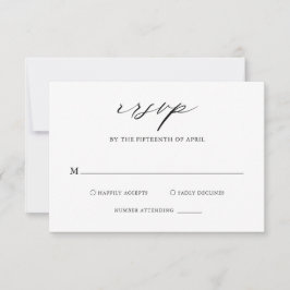 Tarjeta De Confirmación De Asistencia Elegante caligrafía blanca y negra simple Boda