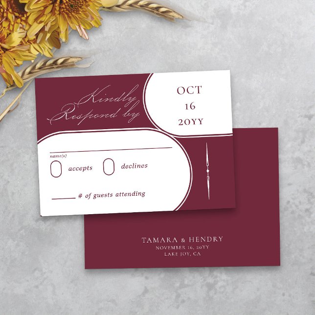 Tarjeta De Confirmación De Asistencia Elegante caligrafía Boda de Borgoña (Modern burgundy wedding rsvp card from my Wedding Colors collection)