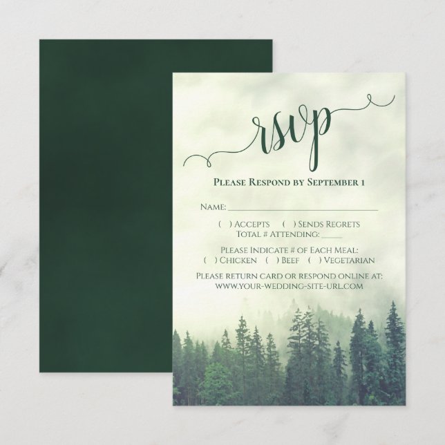 Tarjeta De Confirmación De Asistencia Elegante caligrafía Boda de Green Mountain Pines (Anverso / Reverso)