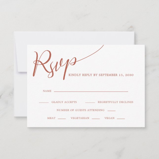 Tarjeta De Confirmación De Asistencia Elegante caligrafía Boda Terracotta (Anverso)
