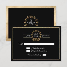 Tarjeta De Confirmación De Asistencia Elegante caligrafía de escritura negra n dorada