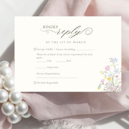 Tarjeta De Confirmación De Asistencia Elegante Caligrafía de Flor Silvestre Floral