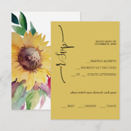 Tarjeta De Confirmación De Asistencia Elegante caligrafía de girasol de mostaza