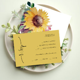 Tarjeta De Confirmación De Asistencia Elegante caligrafía de girasol de mostaza