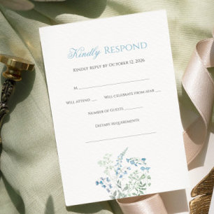 Tarjeta De Confirmación De Asistencia Elegante Caligrafía Floral Azul Polvoriento