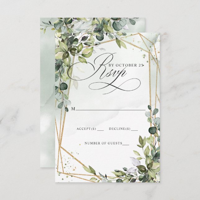 Tarjeta De Confirmación De Asistencia Elegante caligrafía Greenery Eucalyptus Boda (Anverso / Reverso)