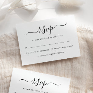 Tarjeta De Confirmación De Asistencia Elegante caligrafía moderna Boda blanco y negro