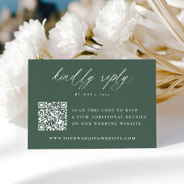 Tarjeta De Confirmación De Asistencia Elegante Caligrafía Moderna Código QR Verde Boda