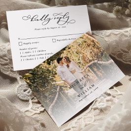 Tarjeta De Confirmación De Asistencia Elegante Caligrafía Moderna Foto Boda Script