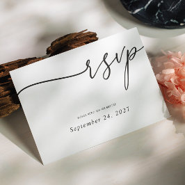 Tarjeta De Confirmación De Asistencia Elegante caligrafía negra en Boda blanco