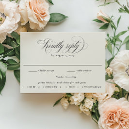 Tarjeta De Confirmación De Asistencia Elegante Caligrafía Opción de Comida de Boda