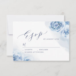 Tarjeta De Confirmación De Asistencia Elegante caligrafía polvoriento boda floral azul