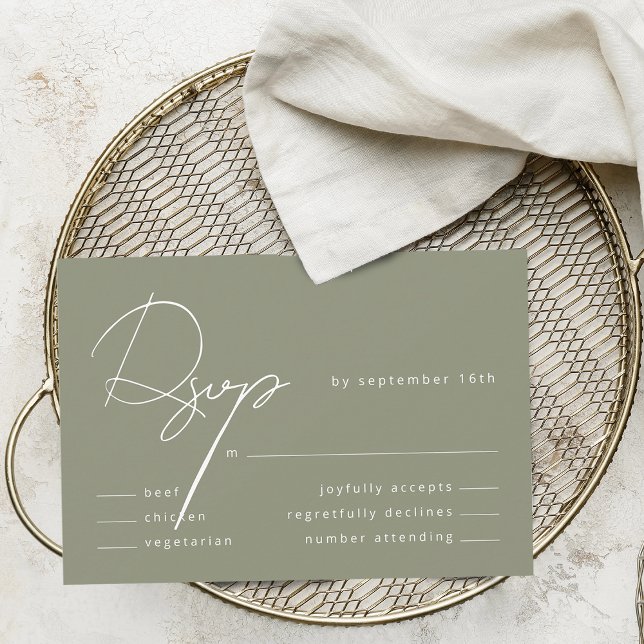Tarjeta De Confirmación De Asistencia Elegante caligrafía Sage Green Meal Boda (Elegant Calligraphy Sage Green Meal Wedding RSVP Card)
