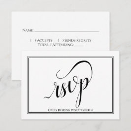 Tarjeta De Confirmación De Asistencia Elegante caligrafía simple Boda blanco y negro
