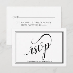 Tarjeta De Confirmación De Asistencia Elegante caligrafía simple Boda blanco y negro