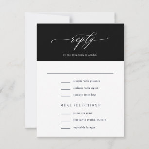 Tarjeta De Confirmación De Asistencia Elegante caligrafía simple Boda negro