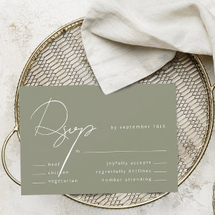 Tarjeta De Confirmación De Asistencia Elegante Caligrafía Verde Sage Comida Boda