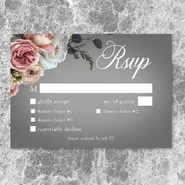 Tarjeta De Confirmación De Asistencia Elegante cena Boda gris Rosa floral blanco rosado