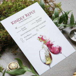 Tarjeta De Confirmación De Asistencia Elegante Cena de Baile de Boda con Vino Tinto y Bl